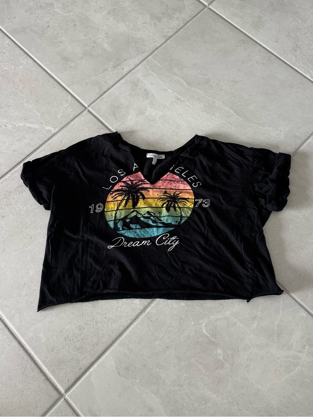 Charlotte Russe Black Graphic Palm Sunset Crop Tee